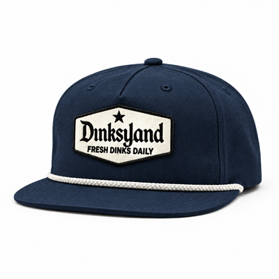 The Rivals rope cap, Navy with white rope, cream and black Dinksyland patch