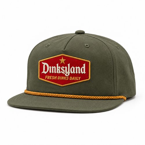 The Heritage rope cap, Loden with amber gold rope, red and gold Dinksyland patch