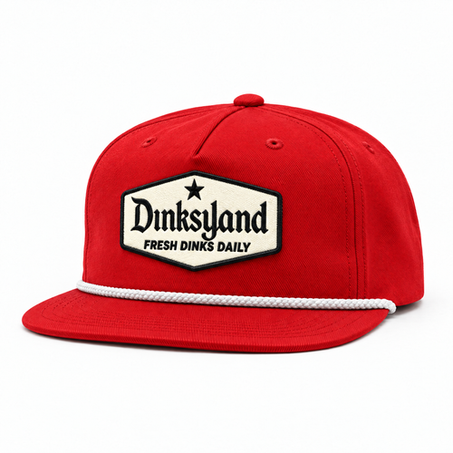 The Rivals rope cap, Red with white rope, cream and black Dinksyland patch