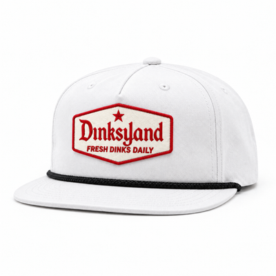 The Traveler rope cap, White with black rope, cream and red Dinksyland patch