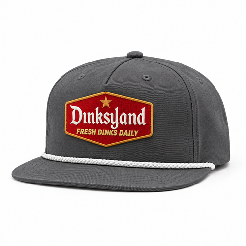 The Heritage rope cap, Charcoal with white rope, red and gold Dinksyland patch