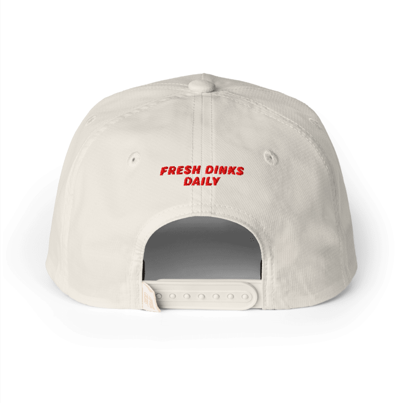 California Sun Rope Cap - Ivory, back: Fresh Dinks Daily in red